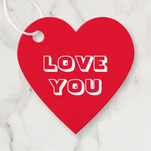 ラブユーレッドホワイトモダンはっきりしたタイポグラフィハート フェイバータグ (正面)