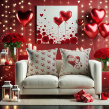 ラブユーレッドマーブルハートバレンタイン装飾用クッション