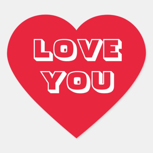 ラブユーレッド白モダンはっきりしたタイポグラフィかわいい ハートシール (正面)