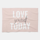 ラブユー前向きズトゥデイパステルピンク引用文 キッチンタオル (横)