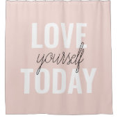 ラブユー前向きズトゥデイパステルピンク引用文 シャワーカーテン (正面)