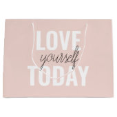 ラブユー前向きズトゥデイパステルピンク引用文 ラージペーパーバッグ (正面)