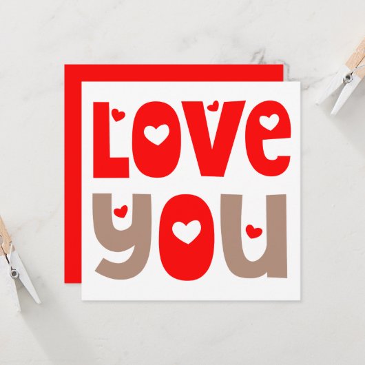 ラブユー引用文ハッピーヴァレンティーンズデイレッドホワイト カード (正面/裏面インサイチュ)