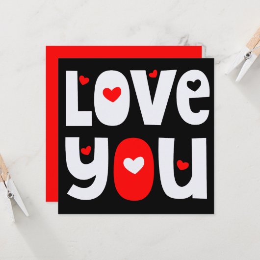 ラブユー引用文ハッピーヴァレンティーンズホワイトレッドブラック カード (正面/裏面インサイチュ)