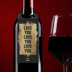 ラブユー文字ゴールドフォイルオンブラック ボトルネックタグ