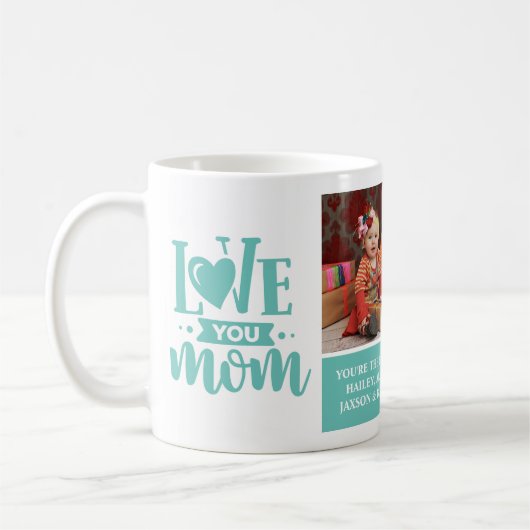 ラブユー母ティール(緑がかった色)母の日ギフト コーヒーマグカップ (左)