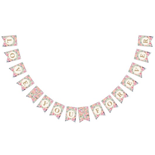 ラブユー永遠結婚の赤面ピンクセージグリーン バンティングフラッグ (全)