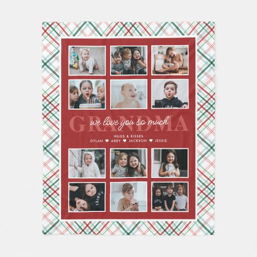 ラブユー祖母カスタム文字12 – フォトタータンチェック フリースブランケット (正面)