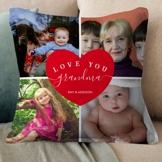 ラブユー祖母カスタム4フォトコラージュかわいいハート クッション