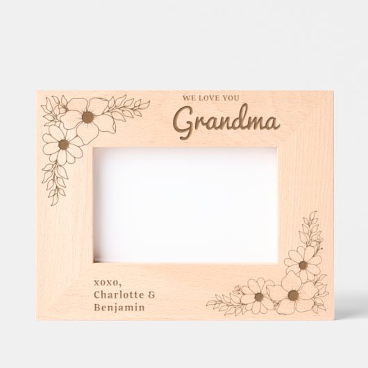 ラブユー祖母フローラパーソナライズされたウッド写真 レーザー彫刻フレーム (正面)