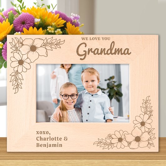 ラブユー祖母フローラパーソナライズされたウッド写真 レーザー彫刻フレーム