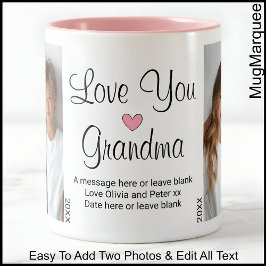 ラブユー祖母誕生日文字&写真，ホワイトC00 ツートーンマグカップ
