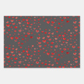 ラブユー赤いハートストライプオンクラフト紙 ラッピングペーパーシート (正面)