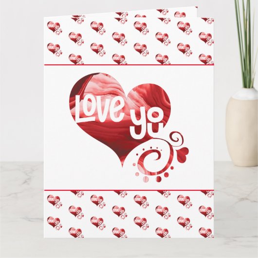 ラブユー赤いハートバレンタインデーサンキューカード サンキューカード (正面)