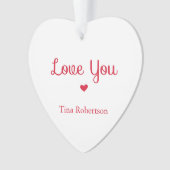 ラブユー赤いハートパーソナライズされた白 オーナメント (正面)
