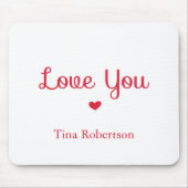 ラブユー赤いハートパーソナライズされた白 マウスパッド (正面)