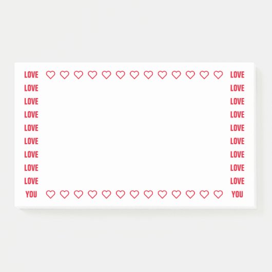ラブユー赤いハートロマンティックノートテンプレート ポストイット (正面)