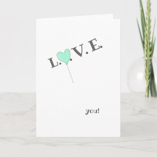 ラブユー – かわいいティール(緑がかった色)バルーン シーズンカード (正面)