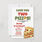 ラブユー ツー ピザーズ、ピザーズ 2歳の誕生日パーティー 招待状 (正面)
