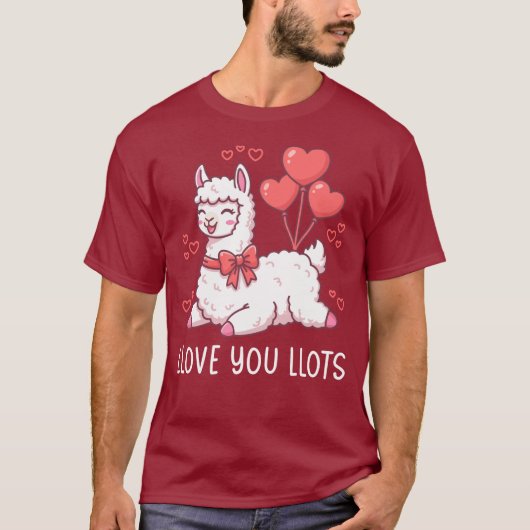 ラブユー・ロッツ - かわいいラマのバレンタイン Tシャツ (正面)