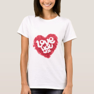 ラブユーx赤いハートレディースホワイトTシャツ Tシャツ