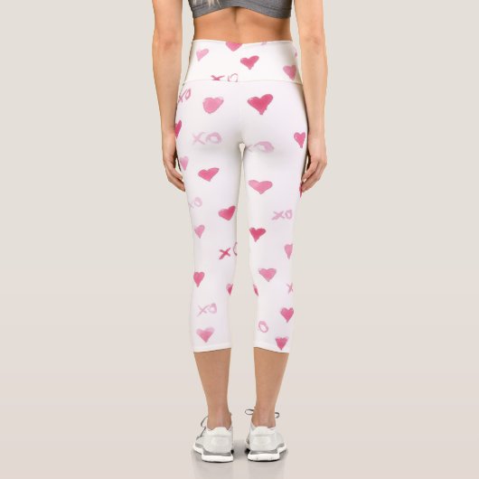 ラブユーXOスイーツハートピンクホワイトバレンタインおもしろい カプリレギンス (裏面)