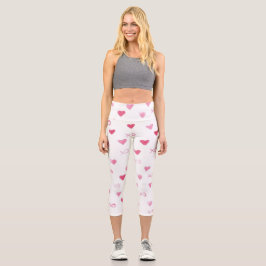 ラブユーXOスイーツハートピンクホワイトバレンタインおもしろい カプリレギンス