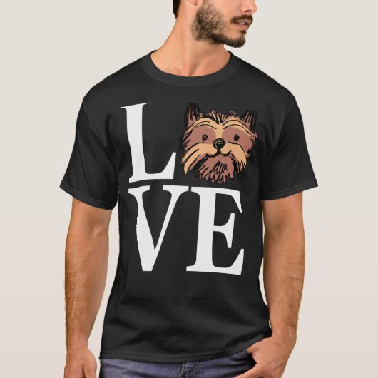 ラブヨークシャーテリアー犬のオーナー男女 Tシャツ (正面)