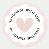 ラブライト赤面ピンク波打ち手作縁どり ラウンドシール (正面)