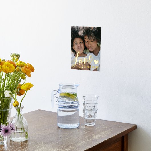 ラブライフここハート家族フォト金ゴールド 箔ポスター (レイダウン (キッチン))