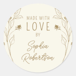 ラブラインアートパーソナライズされた金ゴールドをクリームに塗って作る ラウンドシール