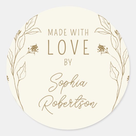 ラブラインアートパーソナライズされた金ゴールドをクリームに塗って作る ラウンドシール (正面)