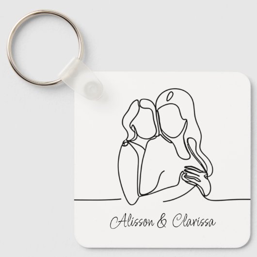 ラブラインアートレズビアンカップルの女性 キーホルダー (正面)