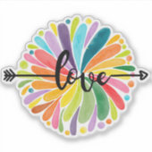 ラブラウンドカラフルウォーターカラーフラワーデザイン シール (正面)