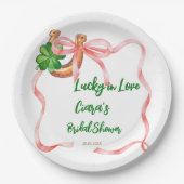 ラブラッキーなクローバーの葉のボウリボン 結婚前のお祝い ペーパープレート (正面)