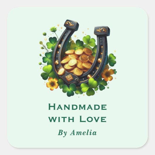 ラブラッキーホースシューズと金ゴールドコインで手作り スクエアシール (正面)