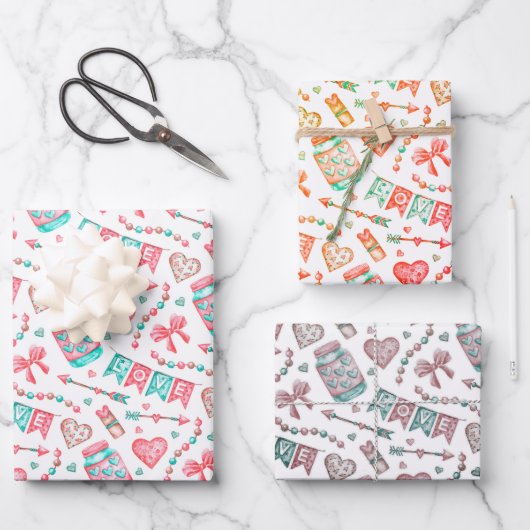 ラブラッピング紙3枚 ラッピングペーパーシート (正面)