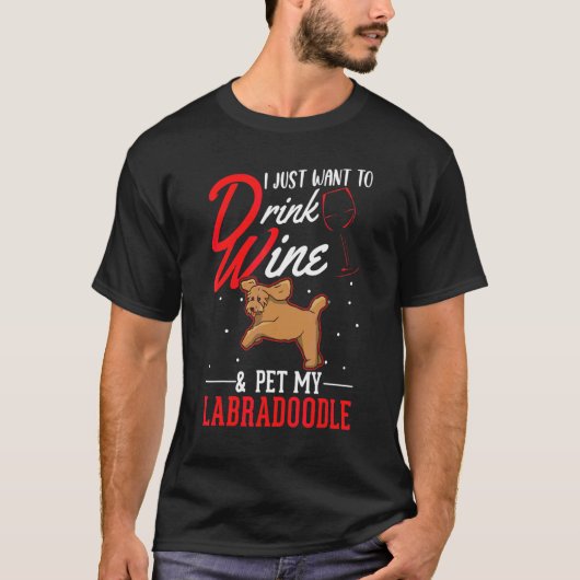 ラブラドゥードルとワイン Tシャツ (正面)