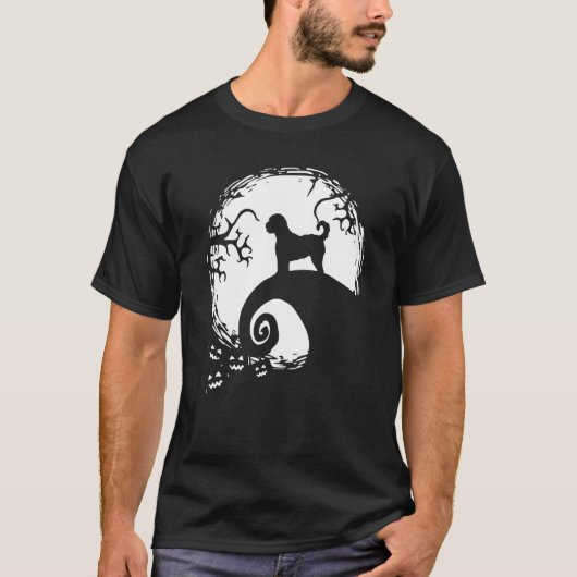 ラブラドゥードルと月 ハロウィン Tシャツ (正面)