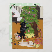 ラブラドル・レトリーバー犬のクリスマスツリー 招待状 (正面/裏面)