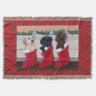 ラブラドル・レトリーバー犬の子犬のクリスマスの絵画 スローブランケット