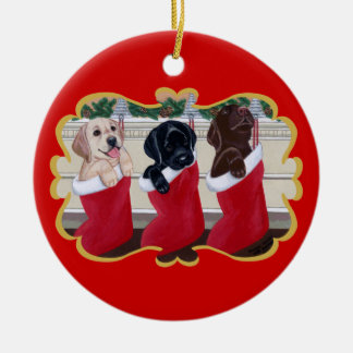 ラブラドル・レトリーバー犬の子犬のクリスマス セラミックオーナメント