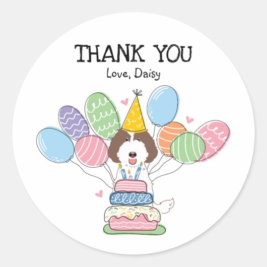 ラブラドードルドッグバースデーパーティーメッセージカードシール ラウンドシール (正面)