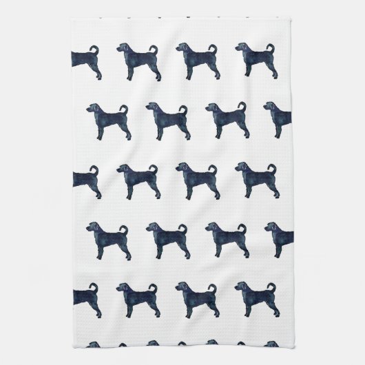 ラブラドードルドッグブリードシルエットブラックウォーター色 キッチンタオル (縦)