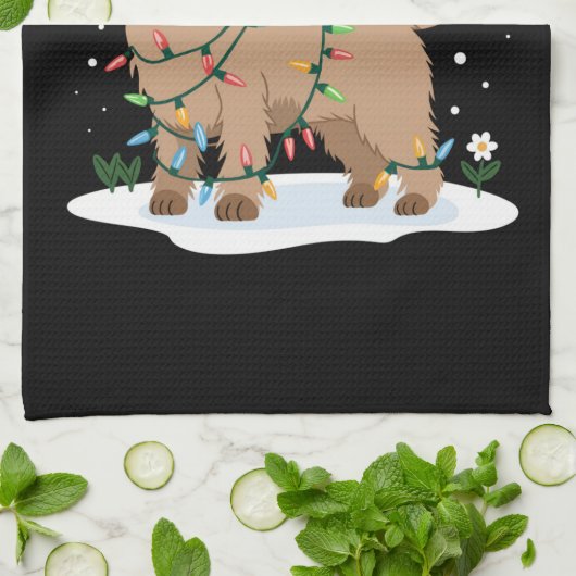 ラブラドードルメリークリスマスおもしろいクリスマスドッグ恋人 キッチンタオル (折り畳み)