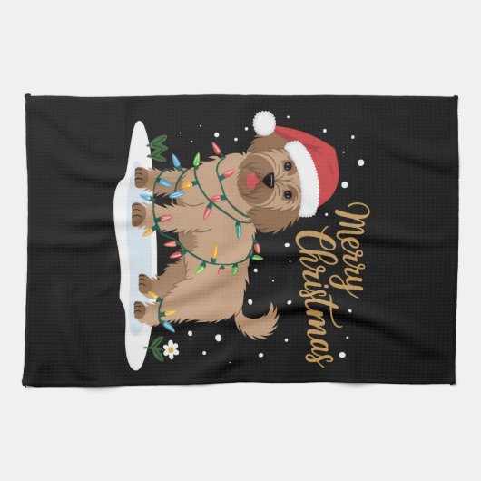 ラブラドードルメリークリスマスおもしろいクリスマスドッグ恋人 キッチンタオル (横)