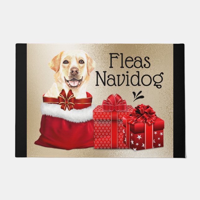 ラブラドールおもしろいクリスマスのノミnavidogギフト ドアマット (正面)