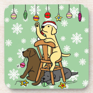 ラブラドールおよびクリスマスオーナメントの漫画 コースター