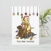 ラブラドールおよびクリスマスオーナメントの漫画 招待状 (スタンド正面)