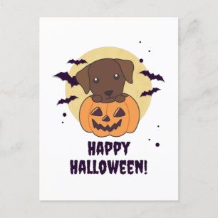 ラブラドールがカボチャに座ってハロウィン かわいい犬 ハッピーハロウィン シーズンポストカード